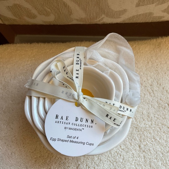 NWT Rae Dunn egg shaped themed measuring cups with “egg yellow” interiors - Picture 5 of 9